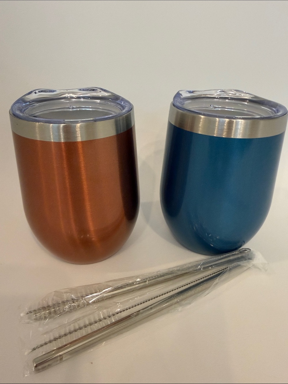 Insulated Stainless Steel Wine Tumblers - Copper & Teal (Set of 2) 12oz
